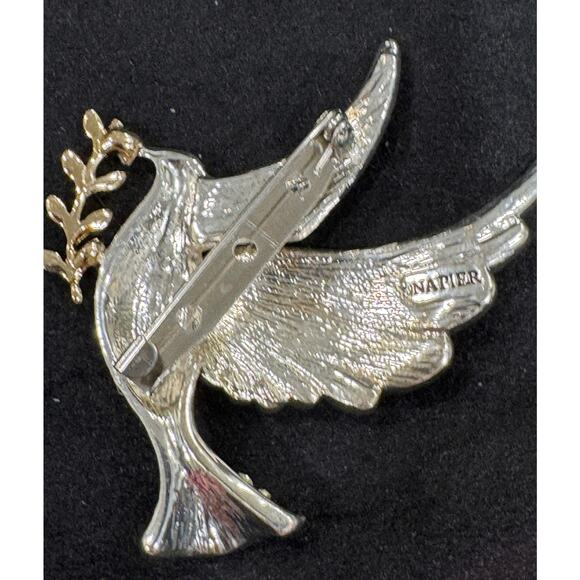 Vintage Napier Clear Rhinestone Dove Brooch with Gold Olive Branch CP43 - Picture 4 of 4
